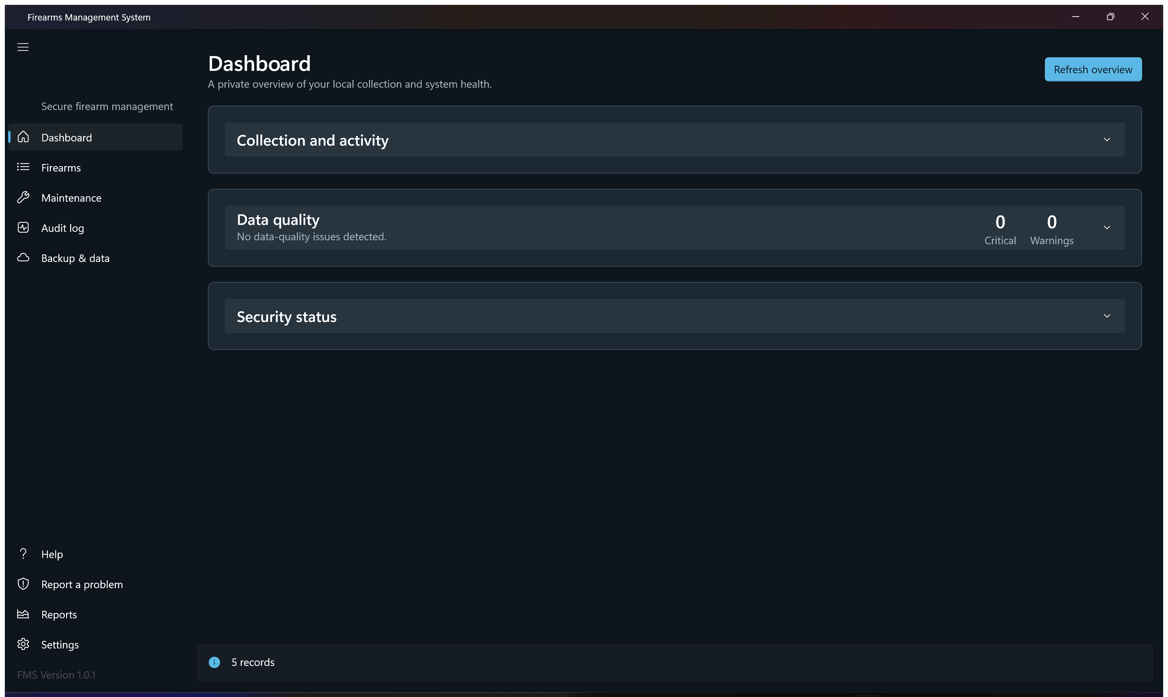 Current Firearms Management System interface in the selected theme
